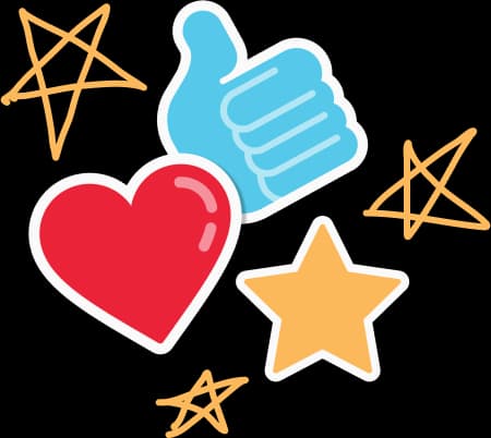 stars, heart and thumbs up